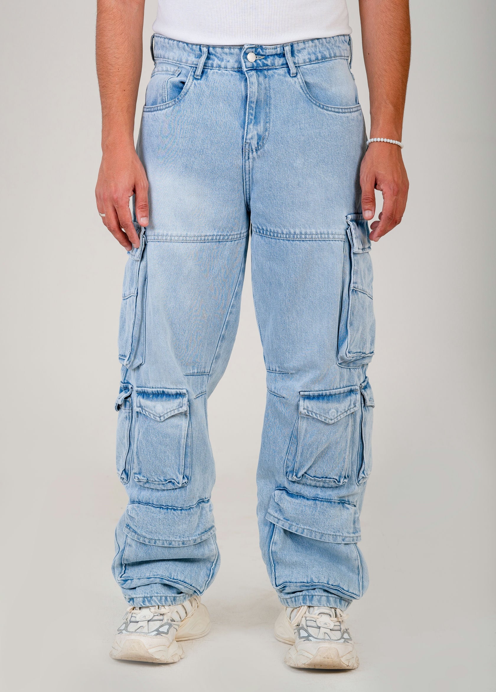 Multiple Pocket Washed Cargo Boyfriend Jeans main image 1