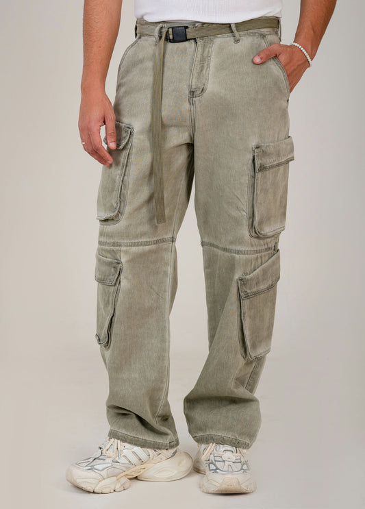 Men's Cargo Pants with Belt - olive