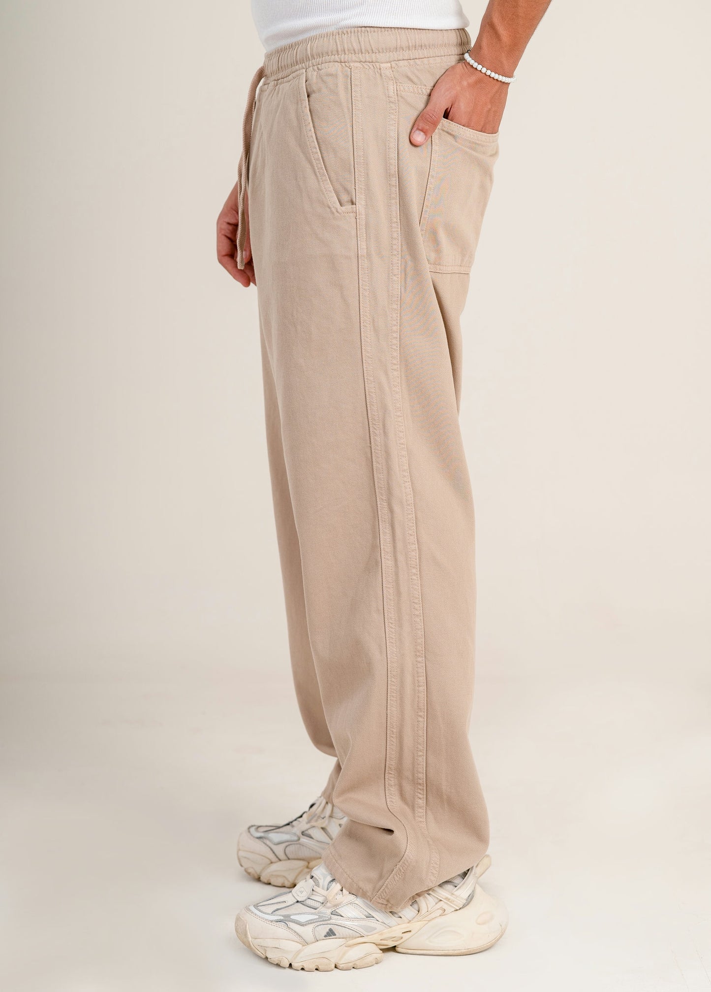 Men's Gabardine Drawstring Pants - Beige